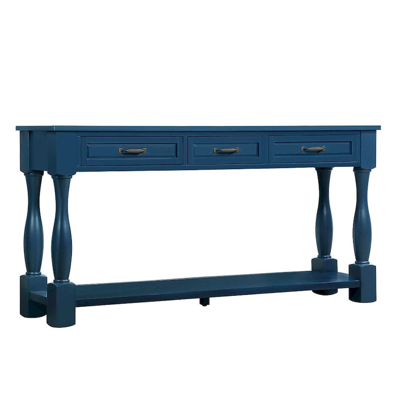 Console en bois massif de 63 po avec 3 tiroirs et 1 étagère inférieure