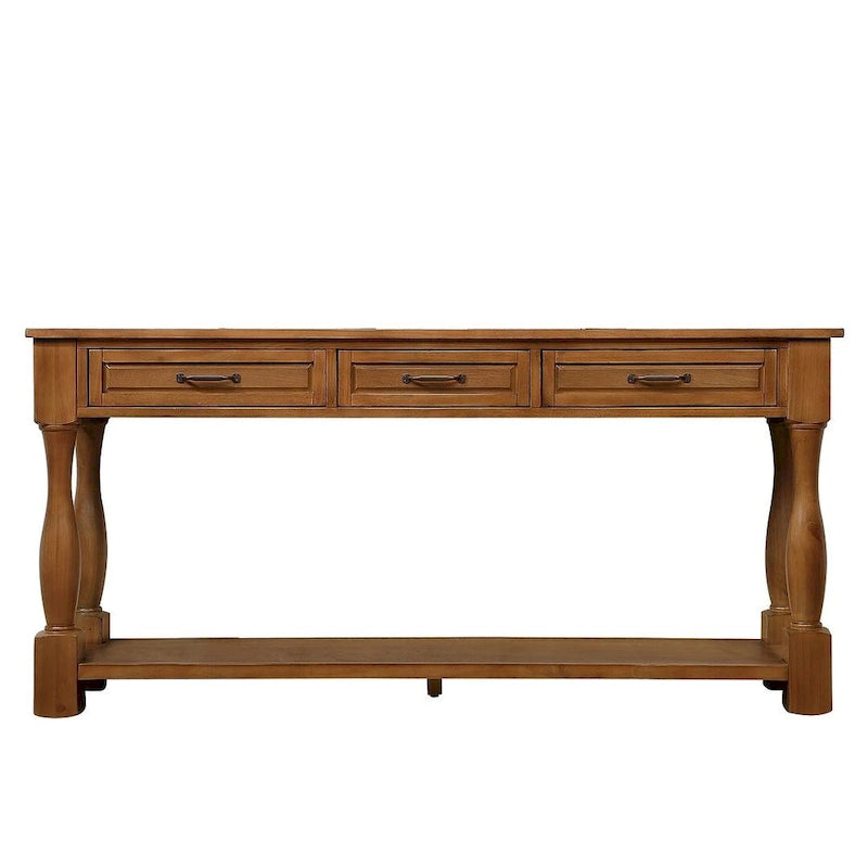 Console en bois massif de 63 po avec 3 tiroirs et 1 étagère inférieure