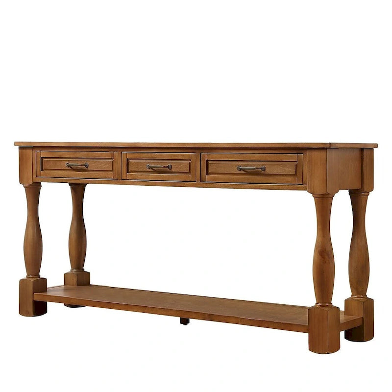 Console en bois massif de 63 po avec 3 tiroirs et 1 étagère inférieure