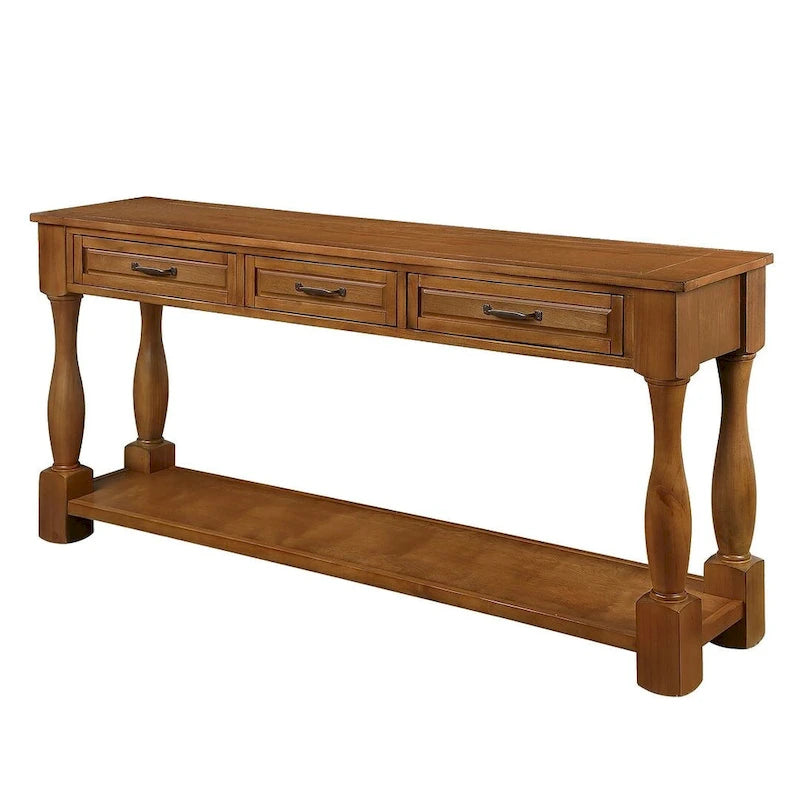 Console en bois massif de 63 po avec 3 tiroirs et 1 étagère inférieure