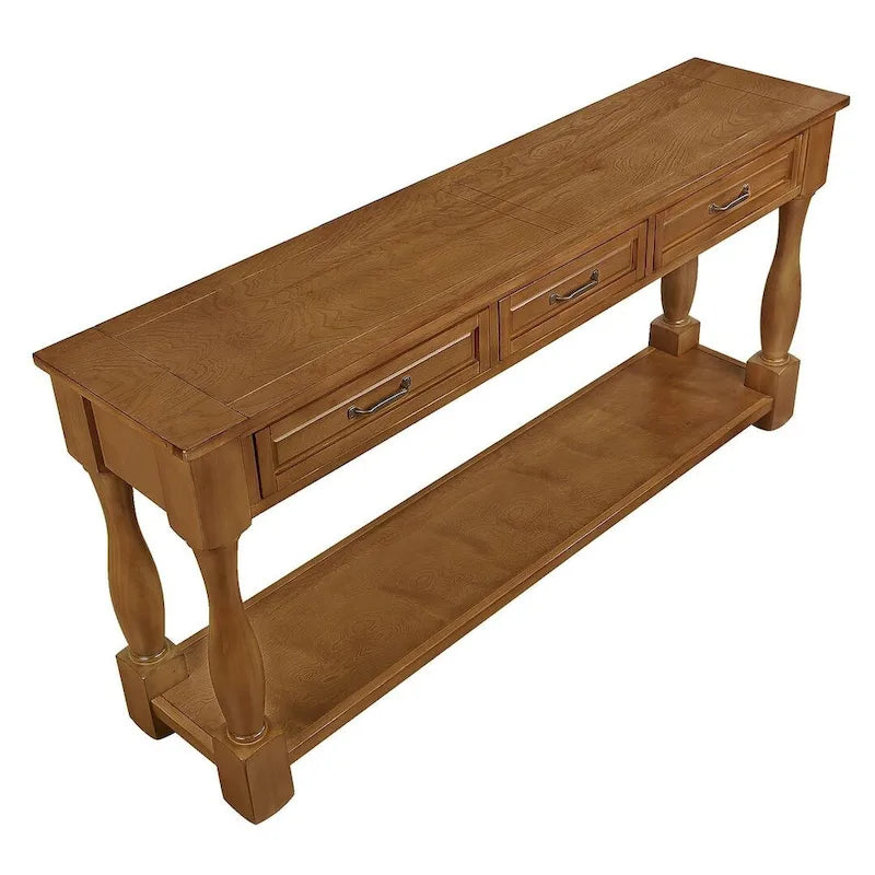 Console en bois massif de 63 po avec 3 tiroirs et 1 étagère inférieure