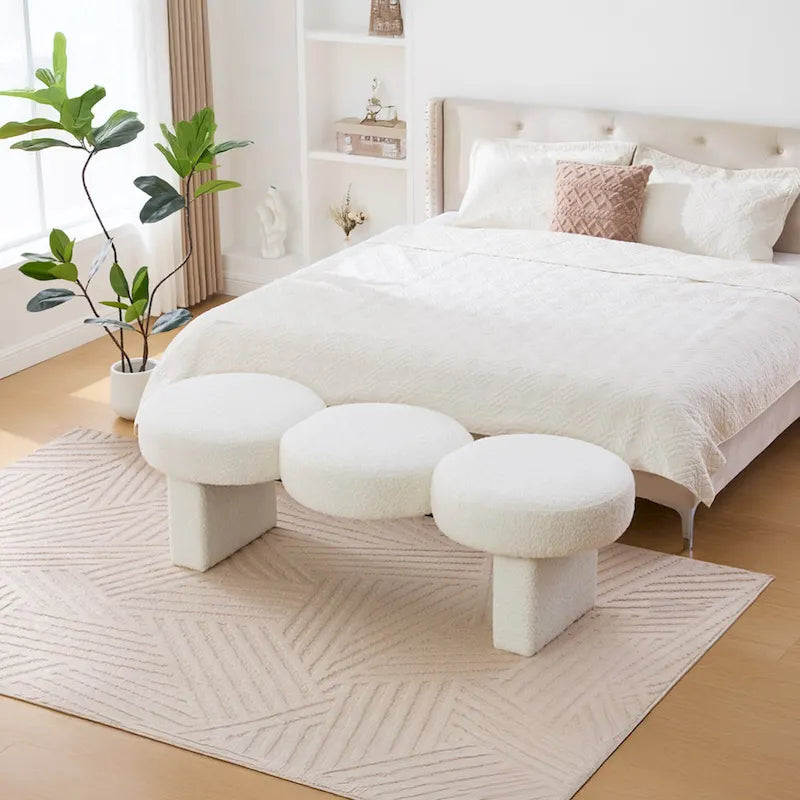 Banc de chambre rembourré en bouclé de 56,3 po de largeur pour entrée ou bout de lit - 56,3 po de L x 19,7 po de P x 17,7 po de H