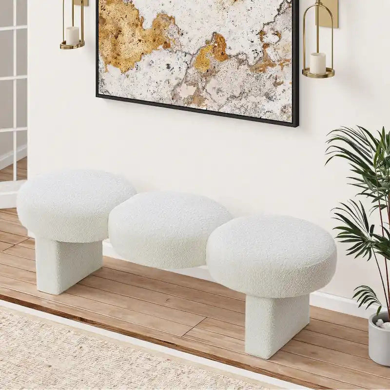 Banc de chambre rembourré en bouclé de 56,3 po de largeur pour entrée ou bout de lit - 56,3 po de L x 19,7 po de P x 17,7 po de H