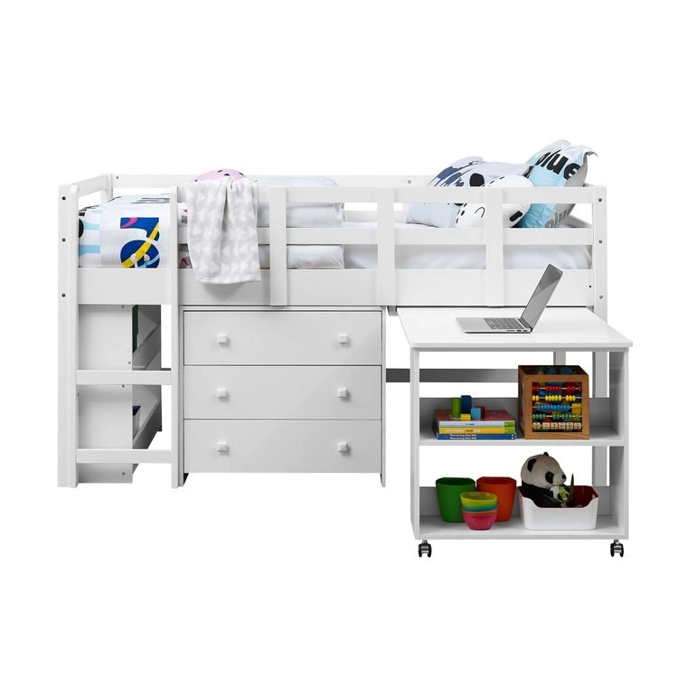 Lit mezzanine simple avec bureau et rangement - Lit mezzanine en pin pour enfants avec armoire et espace d'étude