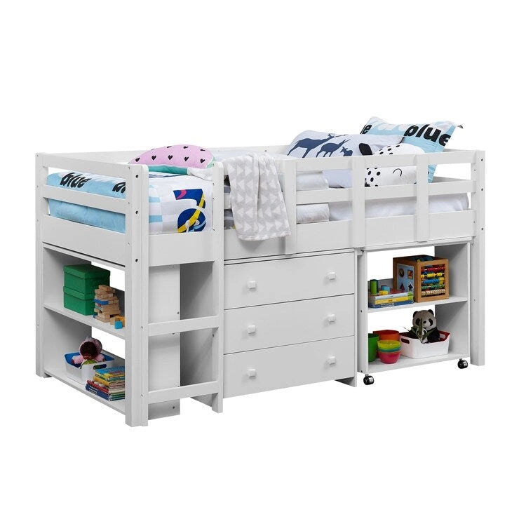 Lit mezzanine simple avec bureau et rangement - Lit mezzanine en pin pour enfants avec armoire et espace d'étude