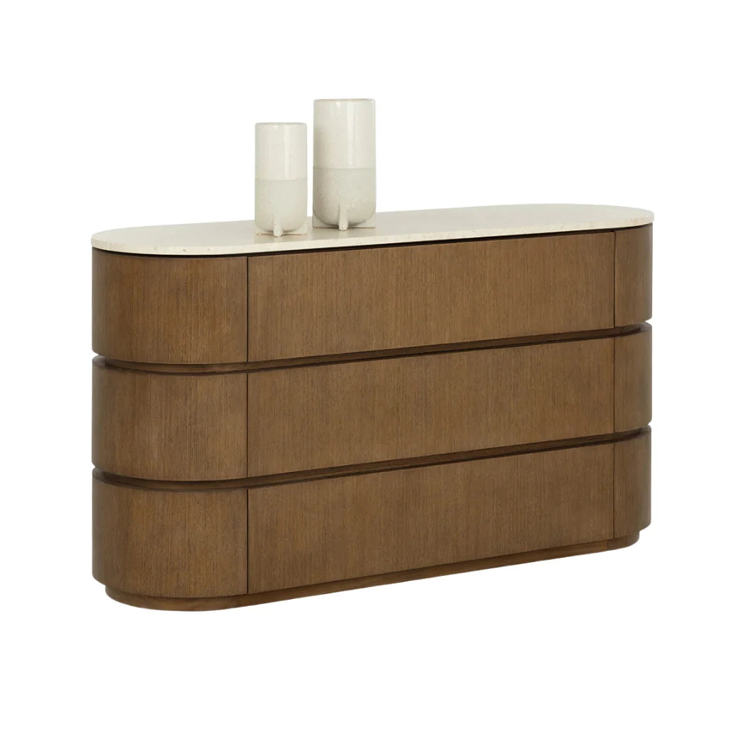 Commode sculpturale en marbre biologique avec rangements - Chambre à coucher | Finition polie