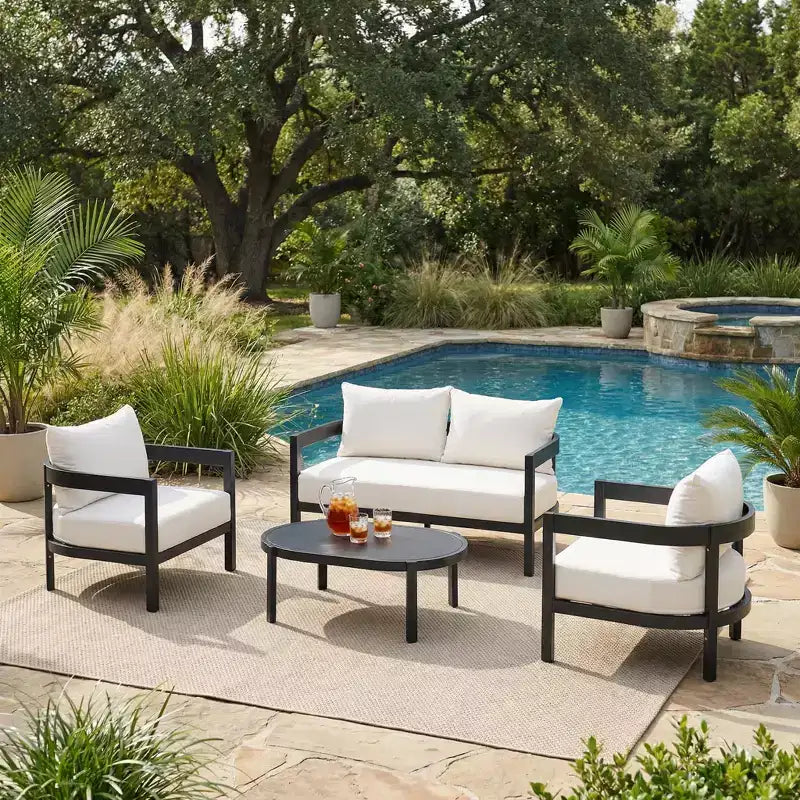 ModernLuxe Ensemble de canapé d'extérieur 4/5 pièces Meubles de conversation pour terrasse Groupe de sièges avec table basse, coussins résistant aux intempéries et cadre résistant à la rouille