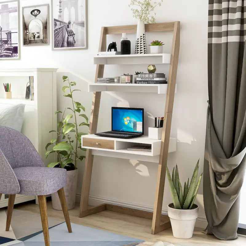 Bureau mural contemporain à 2 étagères avec tiroir par