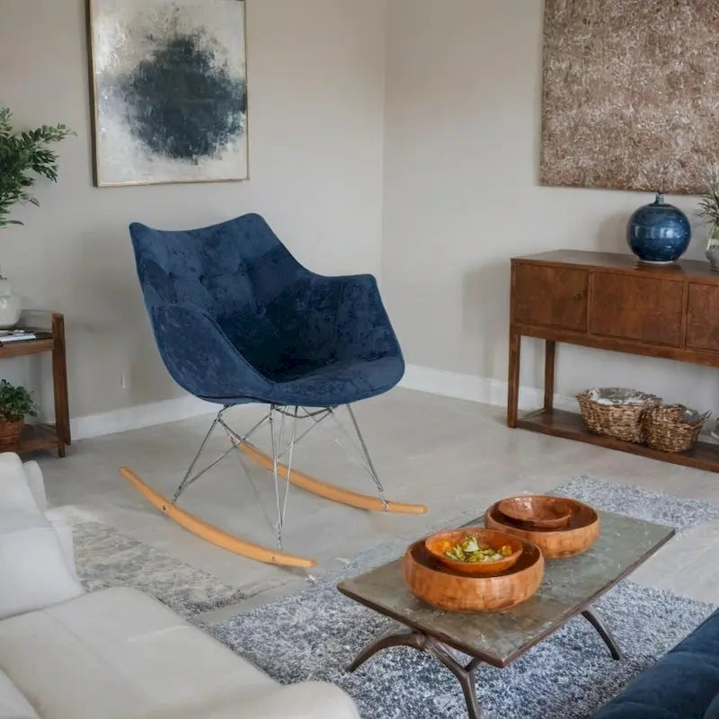 Fauteuil à bascule moderne en velours - Fauteuil d'appoint du milieu du siècle pour salon, chambre à coucher, intérieur et extérieur