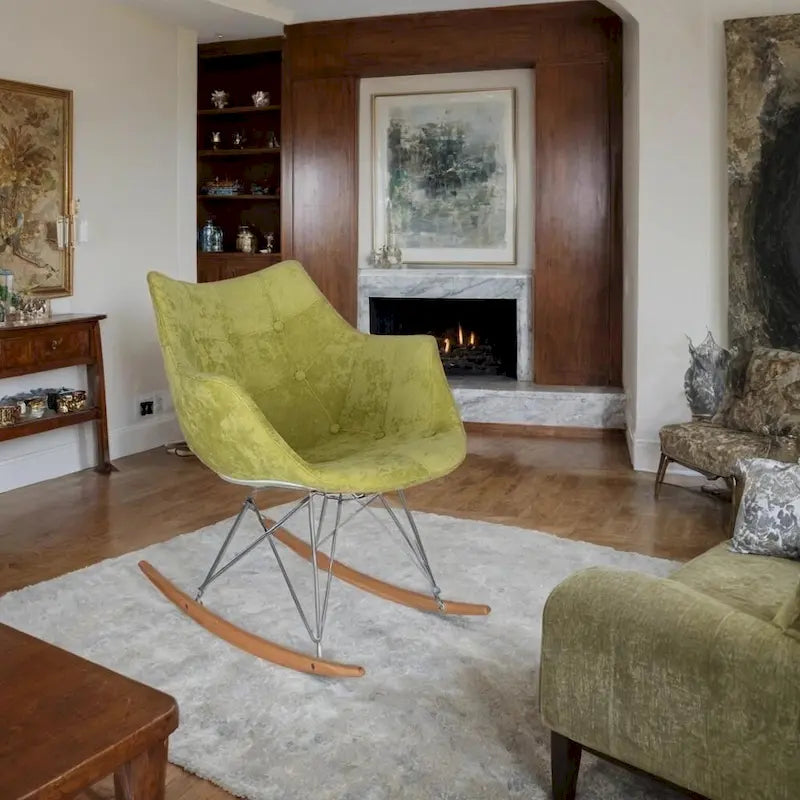 Fauteuil à bascule moderne en velours - Fauteuil d'appoint du milieu du siècle pour salon, chambre à coucher, intérieur et extérieur
