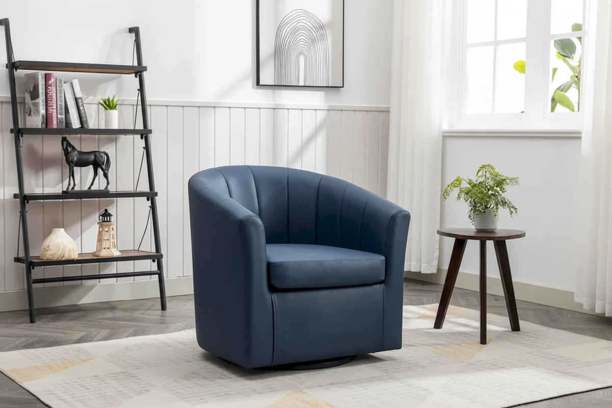 Porthos Home Manon Swivel Faux Leather Barrel Accent Chair with Removable Seat Cushion