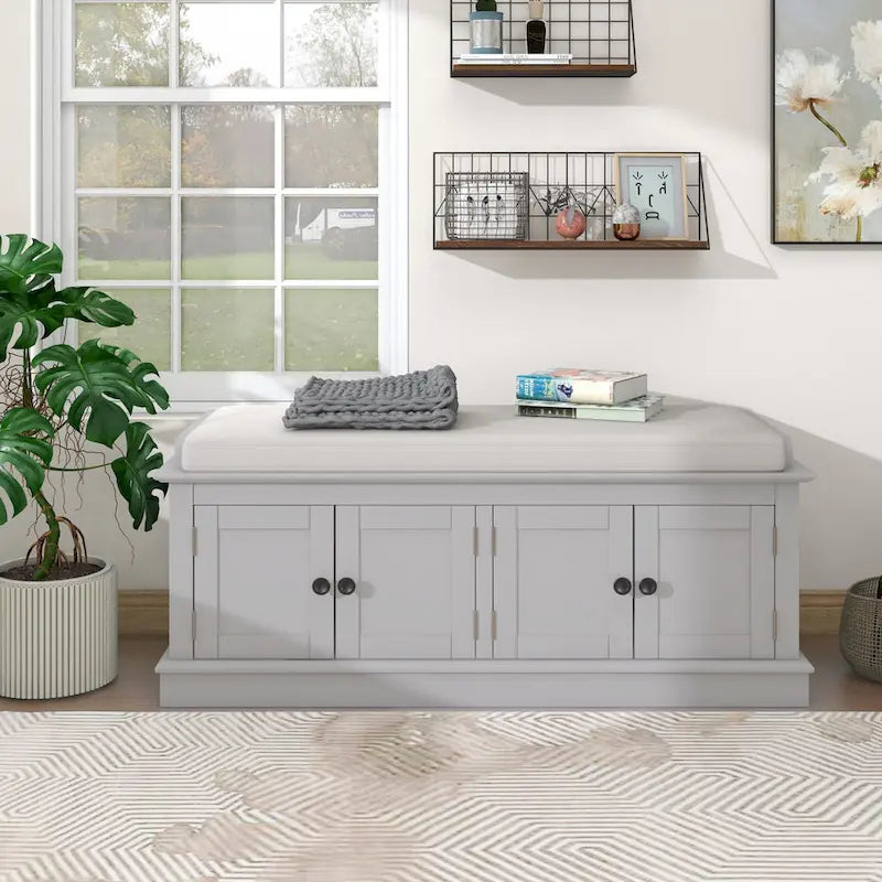Banc de rangement avec 4 portes et étagères réglables