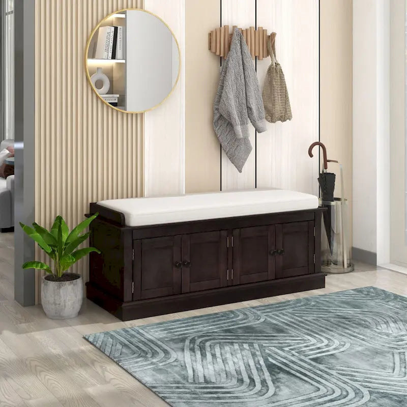 Banc de rangement avec 4 portes et étagères réglables
