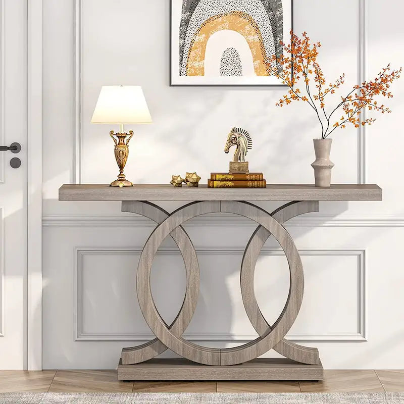 55 Table console, Table d'entrée en bois pour salon