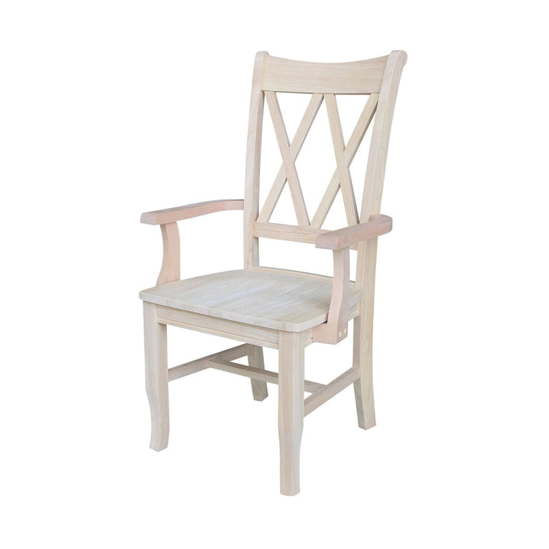 Solid Wood Double X-Back Dining Chair with Arms