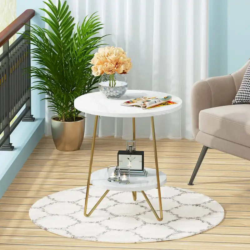 Table d'appoint avec étagères en marbre et or