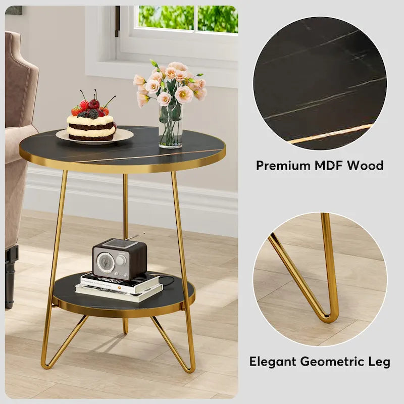 Table d'appoint avec étagères en marbre et or