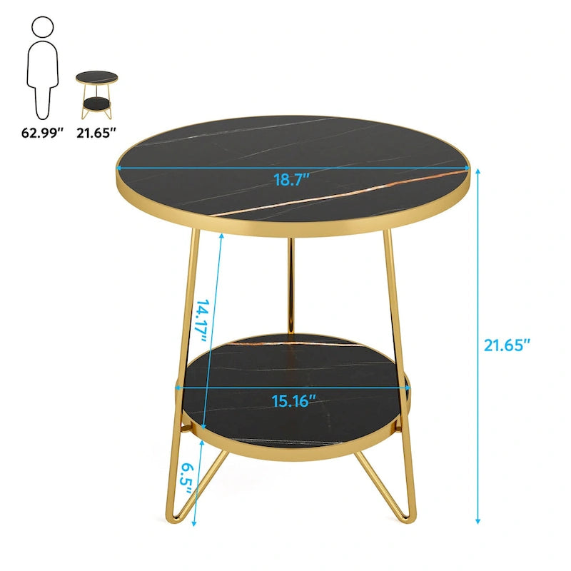 Table d'appoint avec étagères en marbre et or