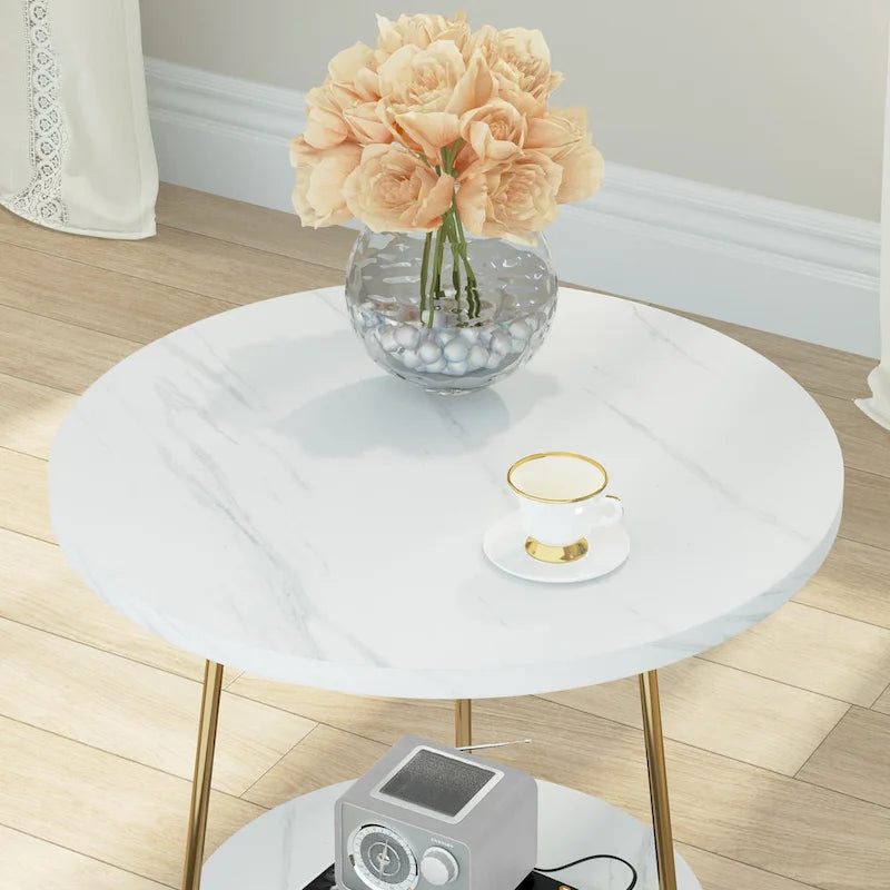 Table d'appoint avec étagères en marbre et or