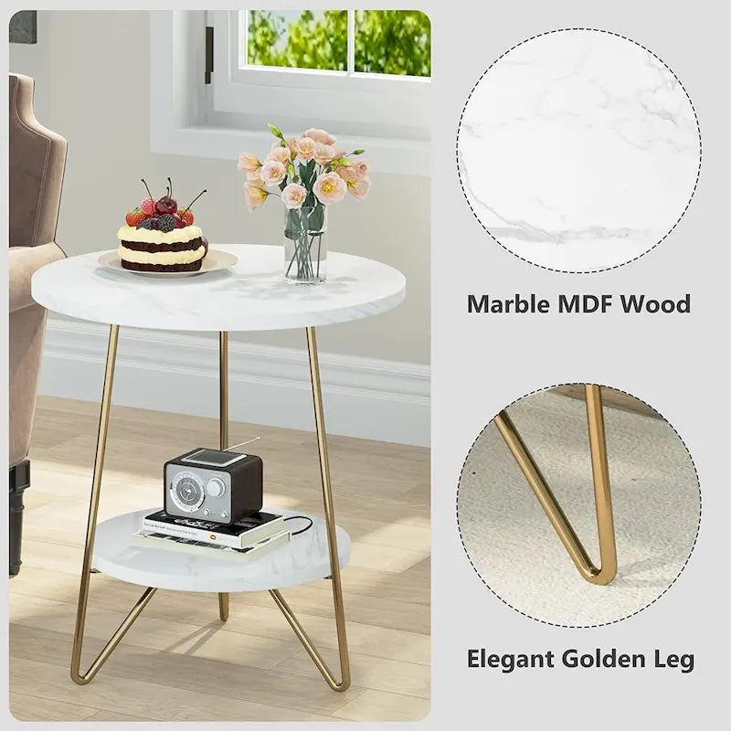 Table d'appoint avec étagères en marbre et or
