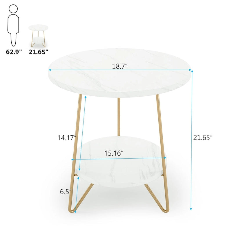 Table d'appoint avec étagères en marbre et or