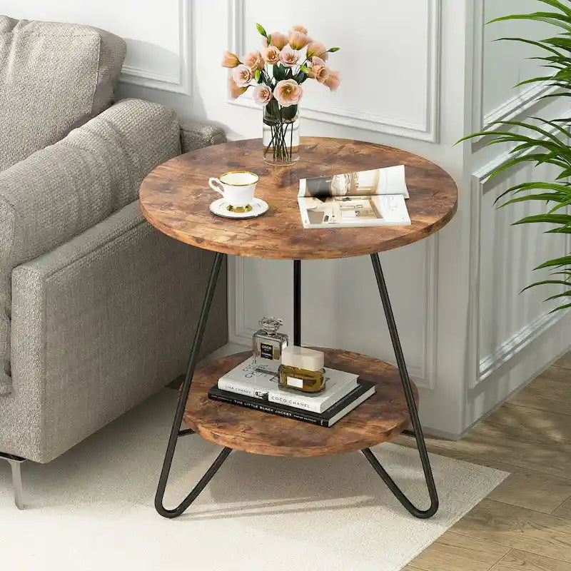 Table d'appoint avec étagères en marbre et or