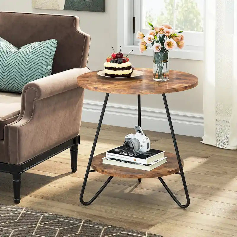 Table d'appoint avec étagères en marbre et or