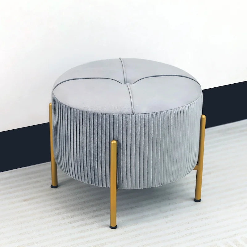 Pouf Rond 16,5 po Tabouret Repose-Pieds avec Pieds en Métal