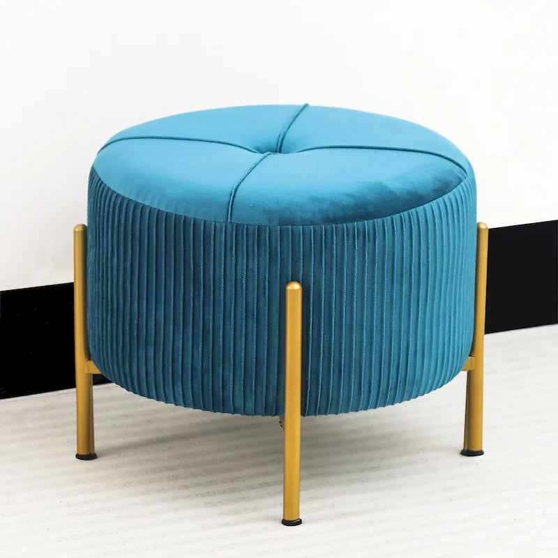Pouf Rond 16,5 po Tabouret Repose-Pieds avec Pieds en Métal