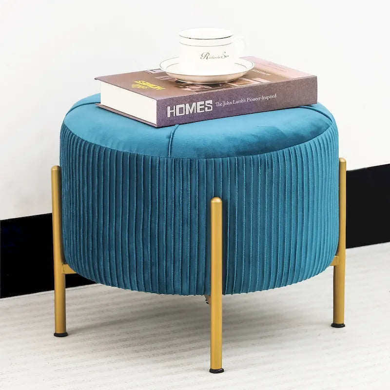 Pouf Rond 16,5 po Tabouret Repose-Pieds avec Pieds en Métal