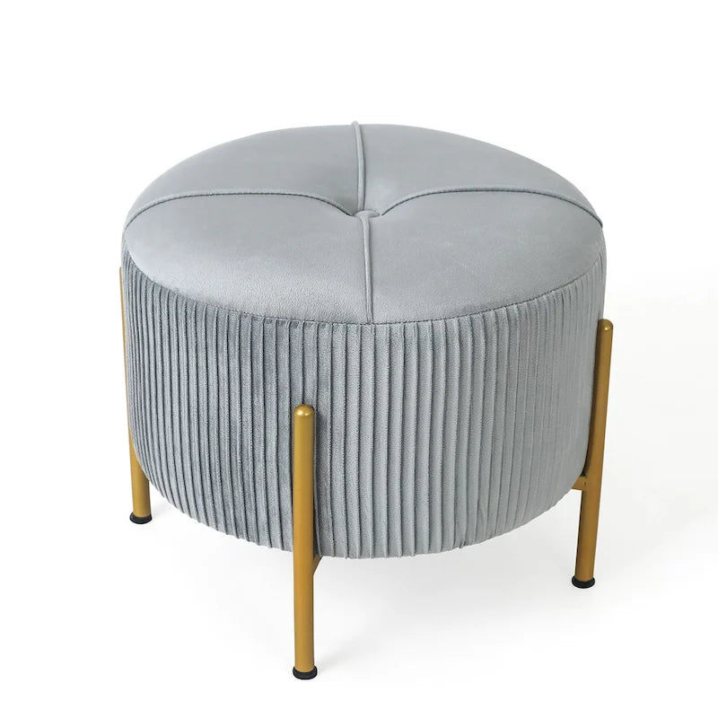 Pouf Rond 16,5 po Tabouret Repose-Pieds avec Pieds en Métal