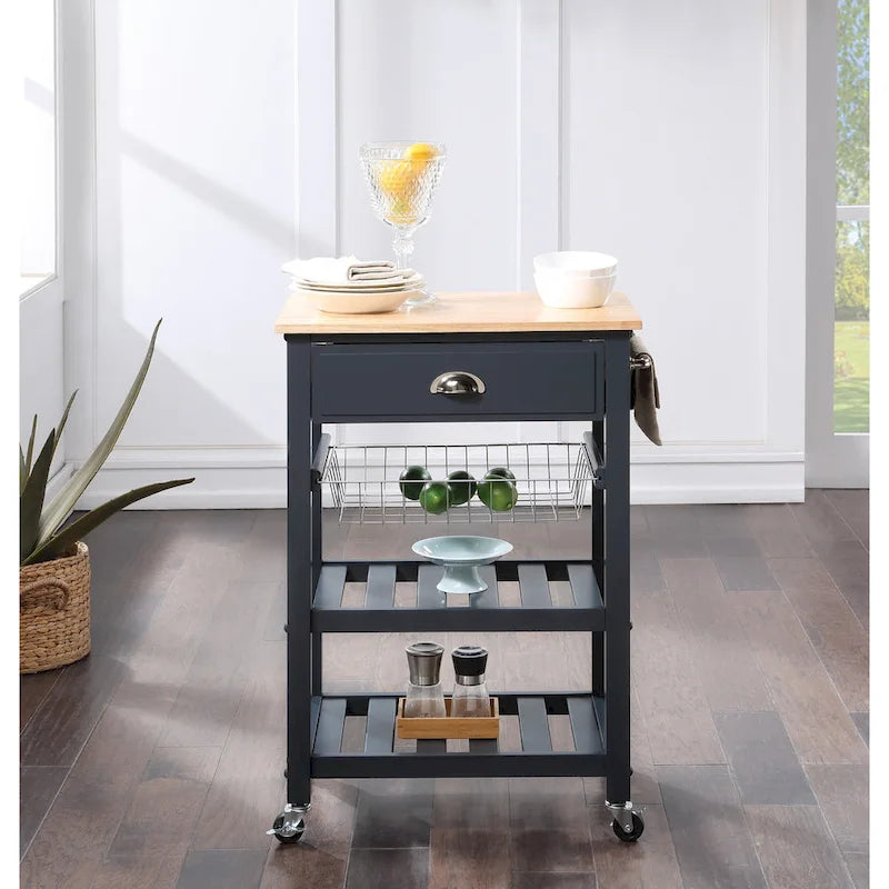 Desserte de cuisine roulante avec étagères de rangement et roues – Îlot utilitaire portable pour cuisine ou salle à manger