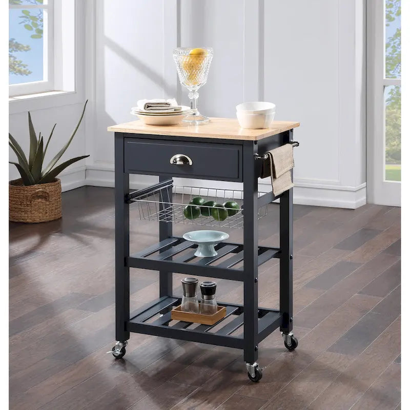 Desserte de cuisine roulante avec étagères de rangement et roues – Îlot utilitaire portable pour cuisine ou salle à manger