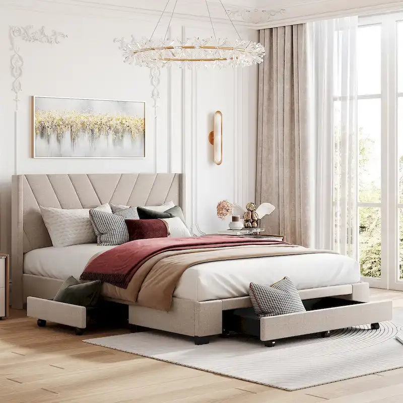 Lit Queen Size avec 3 tiroirs de rangement