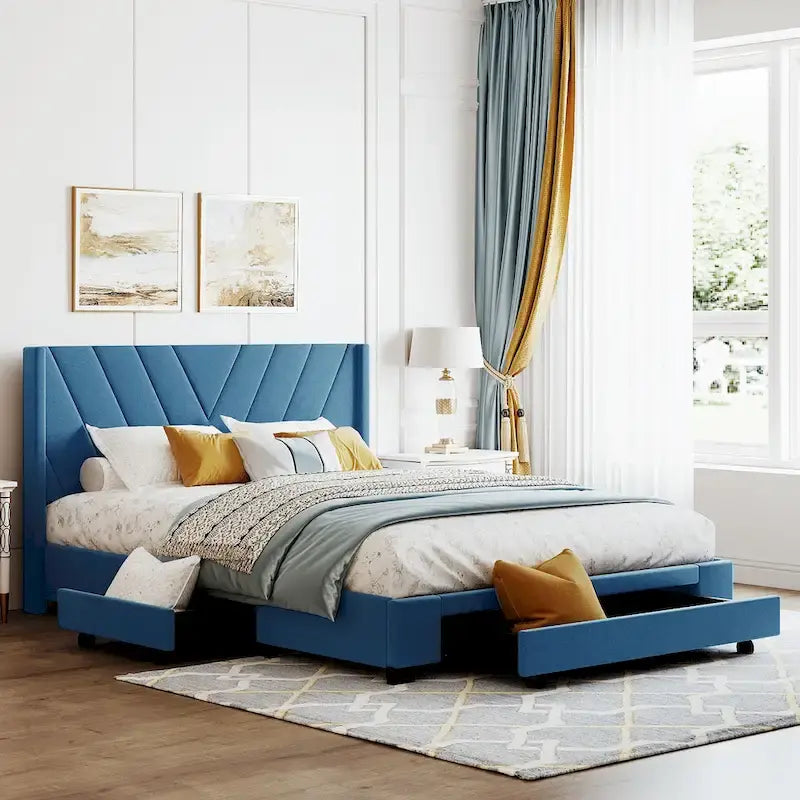 Lit Queen Size avec 3 tiroirs de rangement