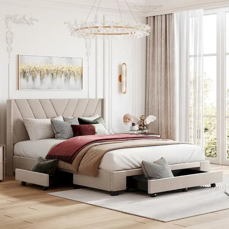 Lit Queen Size avec 3 tiroirs de rangement