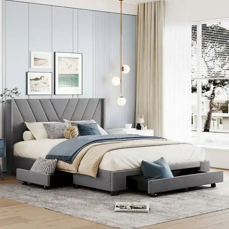 Lit Queen Size avec 3 tiroirs de rangement
