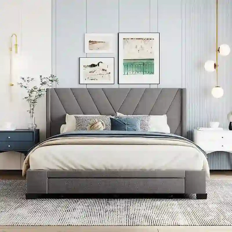 Lit Queen Size avec 3 tiroirs de rangement