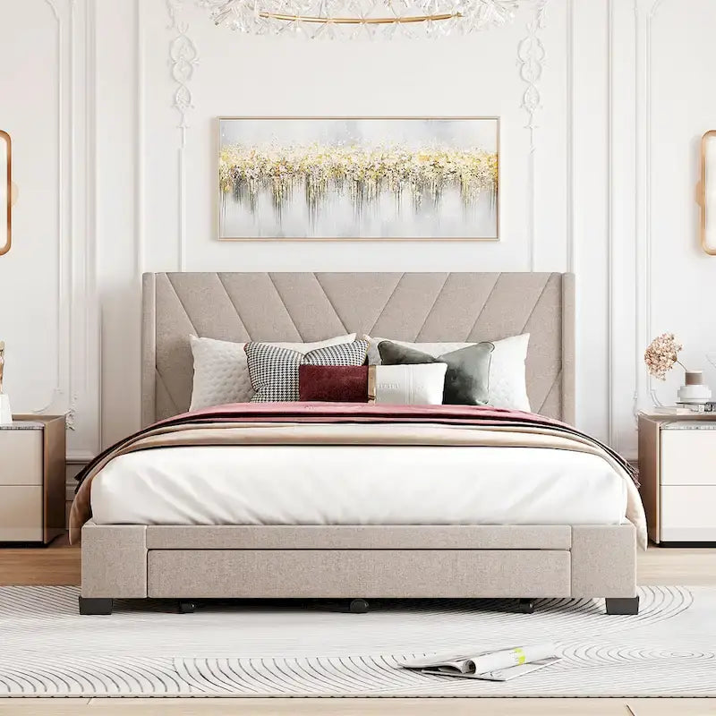 Lit Queen Size avec 3 tiroirs de rangement