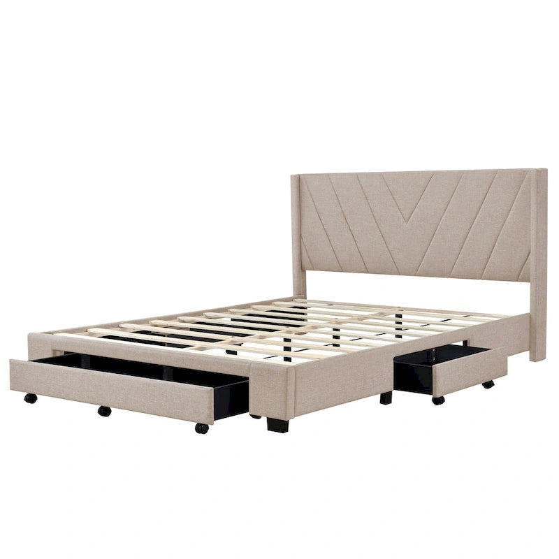 Lit Queen Size avec 3 tiroirs de rangement