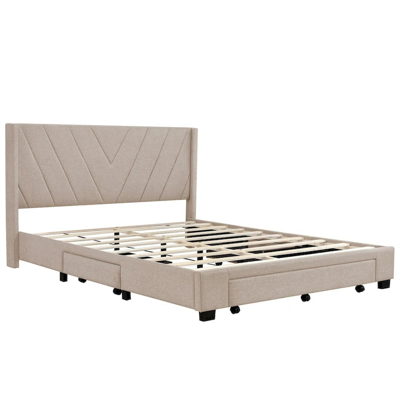 Lit Queen Size avec 3 tiroirs de rangement