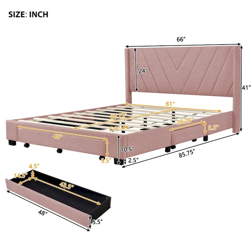 Lit Queen Size avec 3 tiroirs de rangement