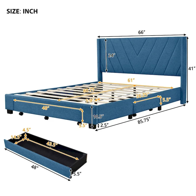 Lit Queen Size avec 3 tiroirs de rangement
