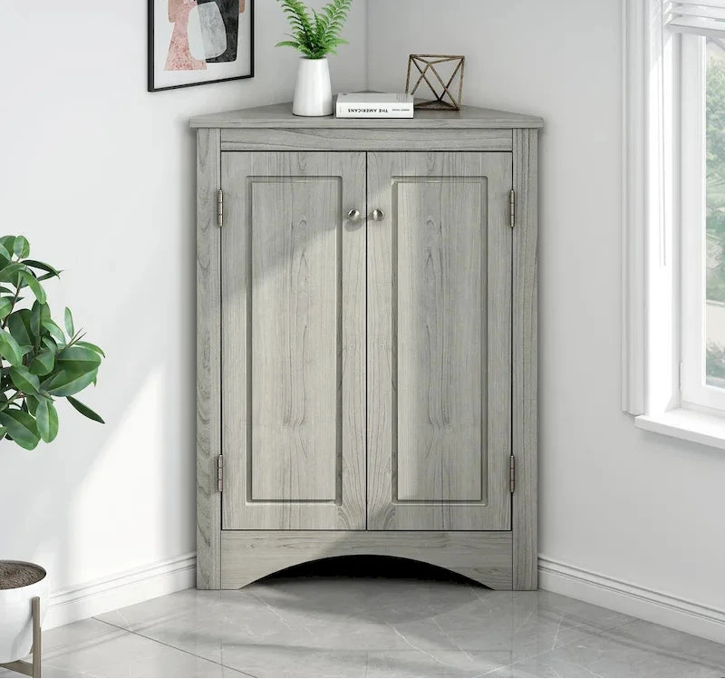 Triangle Corner Kitchen Bathroom Storage Cabinet w/Adjustable Shelves