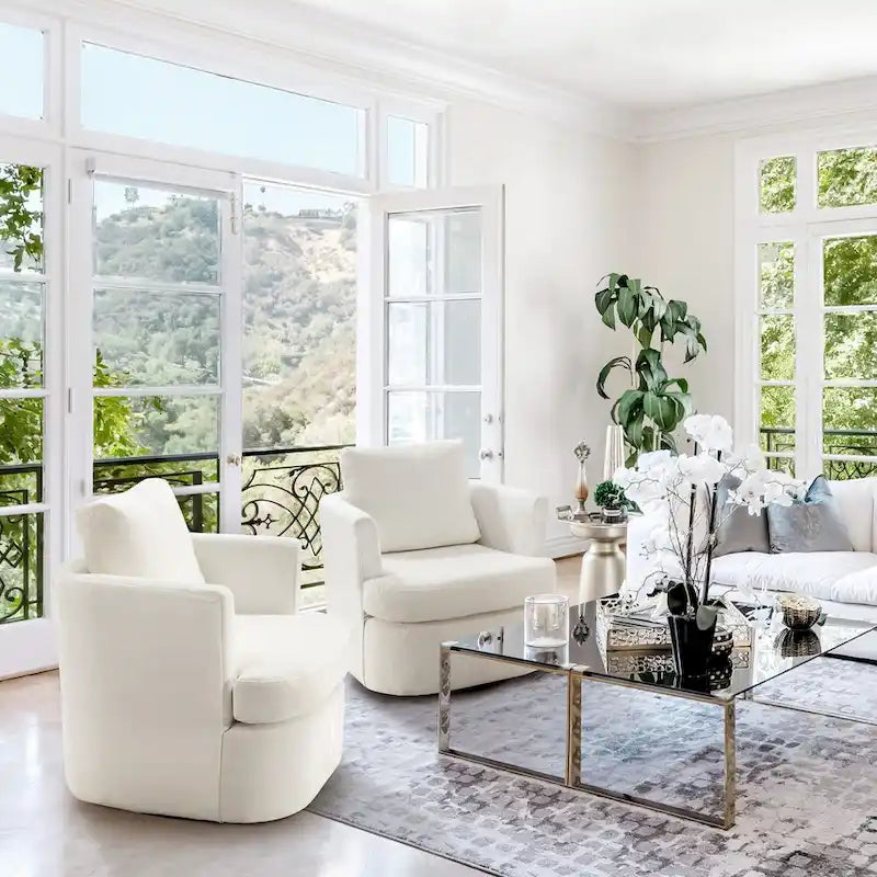 Ensemble de 2 Fauteuils Pivotants Modernes en Chenille pour Salon