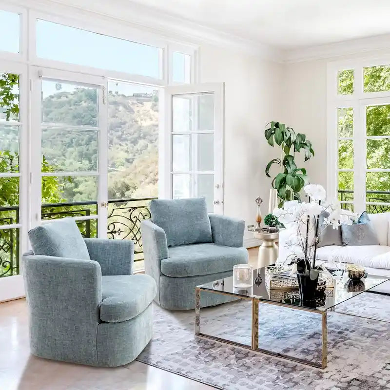 Ensemble de 2 Fauteuils Pivotants Modernes en Chenille pour Salon