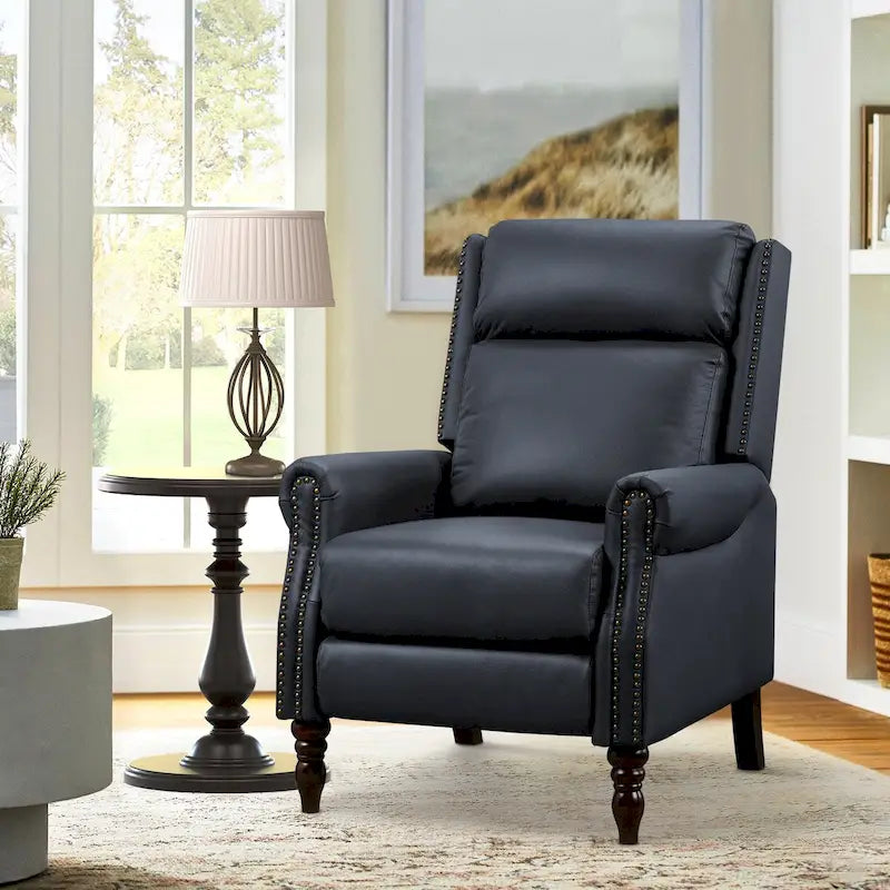 Fauteuil inclinable en cuir véritable à dossier réglable avec accoudoirs confortables pour salon