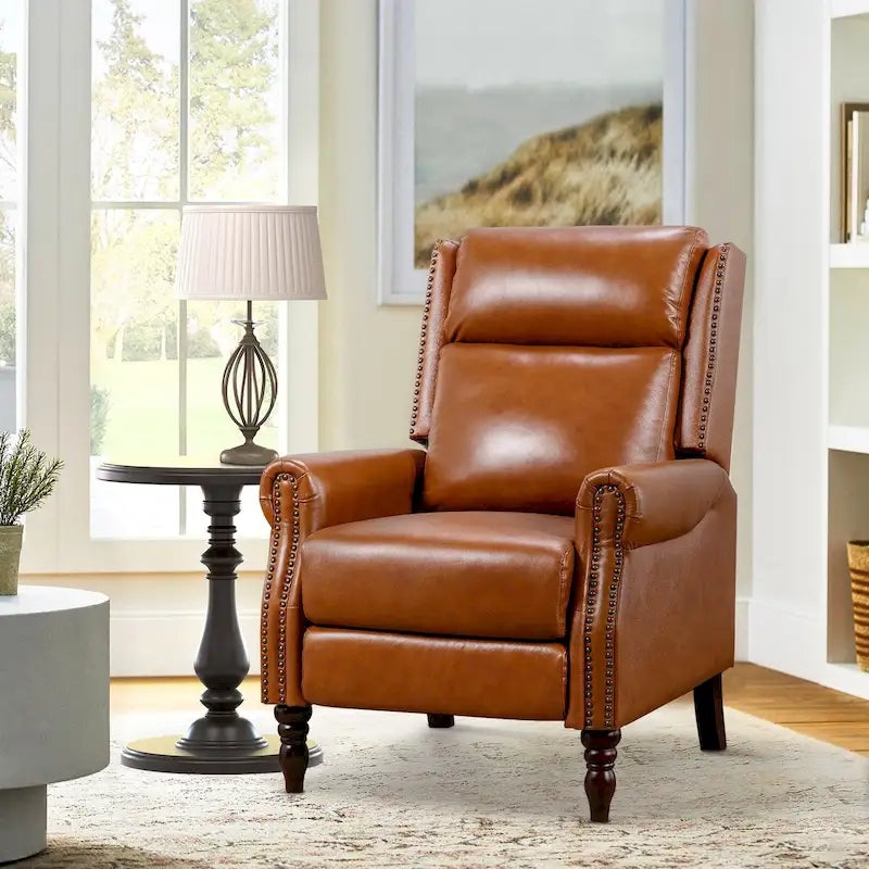 Fauteuil inclinable en cuir véritable à dossier réglable avec accoudoirs confortables pour salon