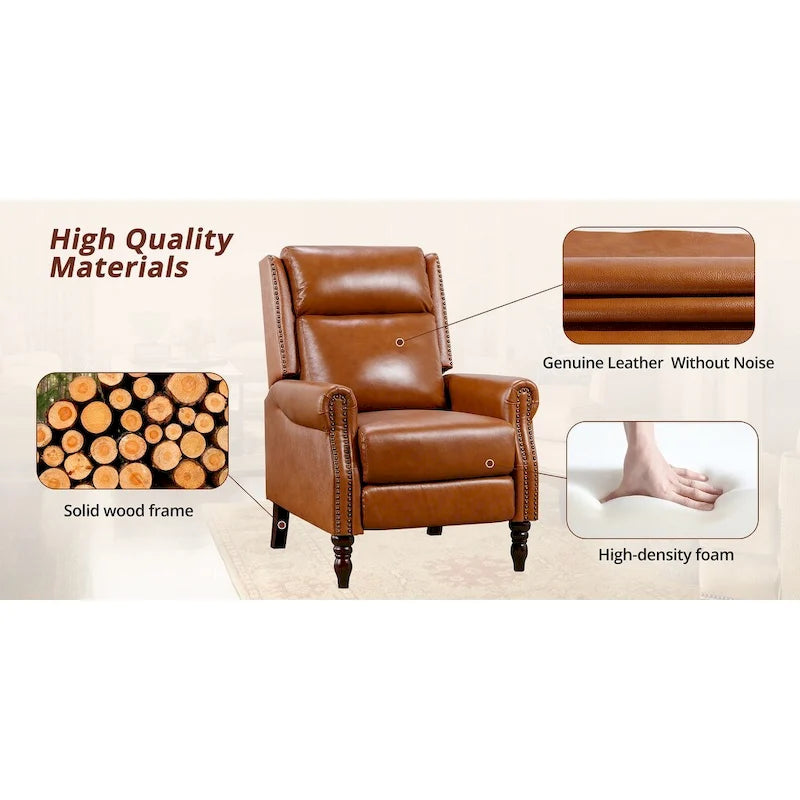 Fauteuil inclinable en cuir véritable à dossier réglable avec accoudoirs confortables pour salon
