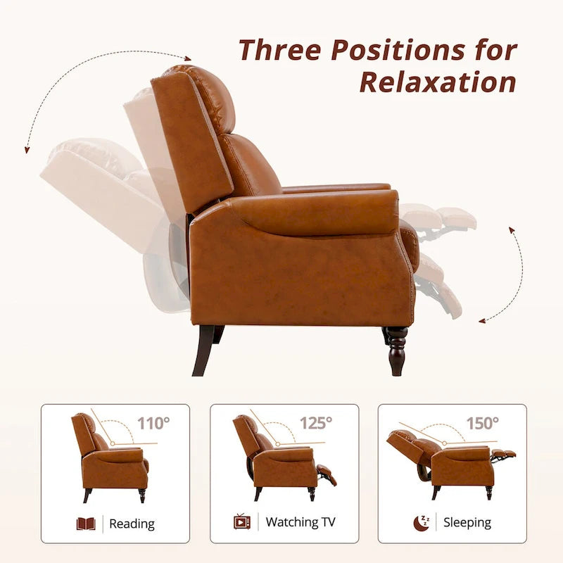 Fauteuil inclinable en cuir véritable à dossier réglable avec accoudoirs confortables pour salon